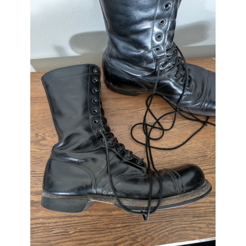 Vintage Men  Siz11 Black Leather Paratrooper Jump Boots Cap Toe Combat Military - Picture 2 of 16